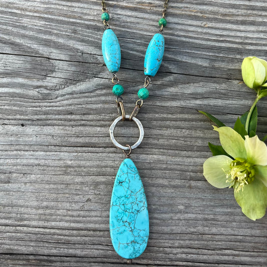 Turquoise and Malachite Statement Pendant