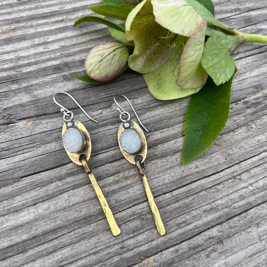 Quartz Crystal Drusy Drop Earring